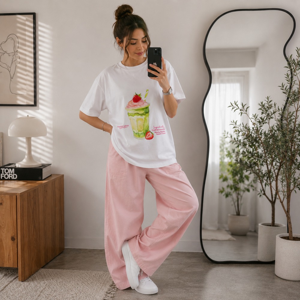 تیشرت طرح Strawberry Matcha